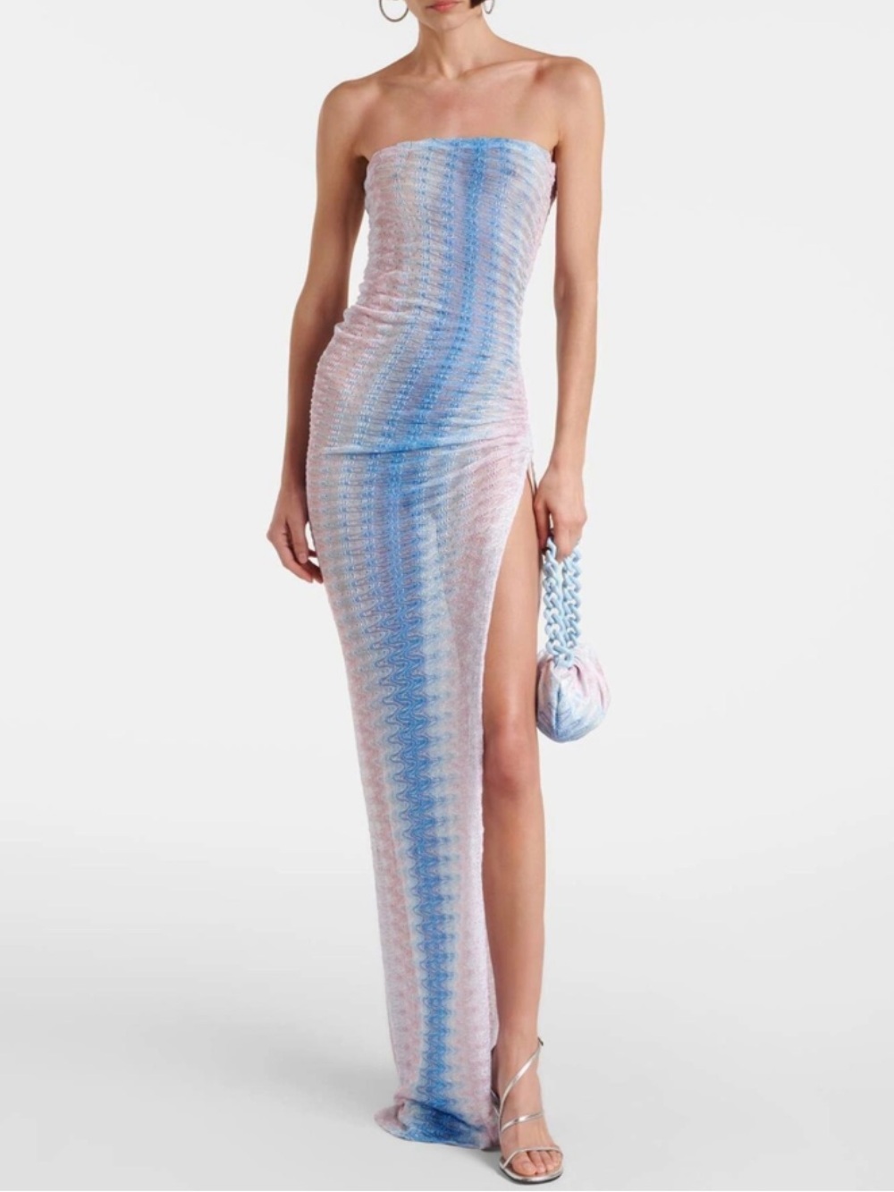 Missoni Semi-sheer Strapless Ombré Maxi Dress in Blue and Pink - Picture 1 of 5
